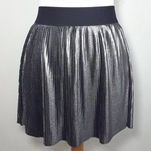 Nic & Zoe Women Skirt Pleated Chrome Luxury Liner Mid-Waist Waistband Elastic-M